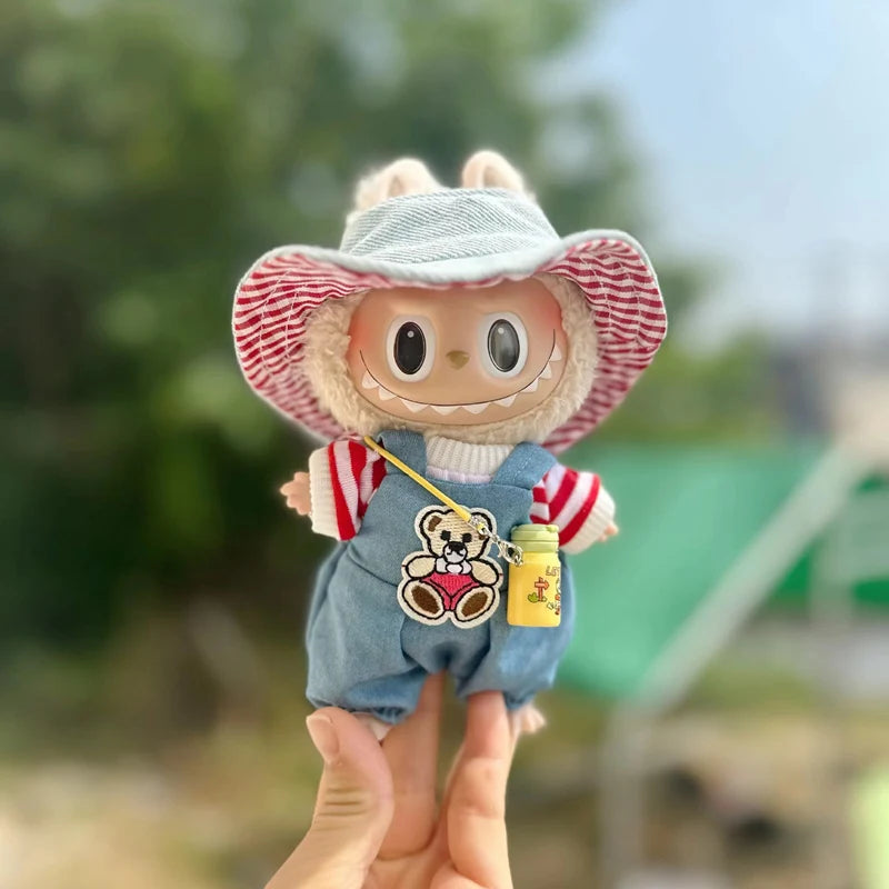 17cm Cute Mini Plush Doll'S Clothes Outfit Accessories For Korea Kpop Exo Labubu Idol Dolls donut overalls Clothing DIY Kid Gift