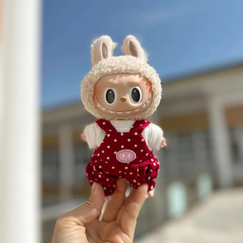 17cm Cute Mini Plush Doll'S Clothes Outfit Accessories For Korea Kpop Exo Labubu Idol Dolls donut overalls Clothing DIY Kid Gift