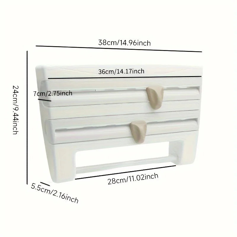 [Kitchen Organizer] Durable Wall-Mounted Kitchen Organizer | With Built-In Scissors And Aluminum Foil Dispenser